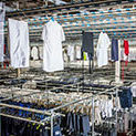 Garments being sorted on rail system